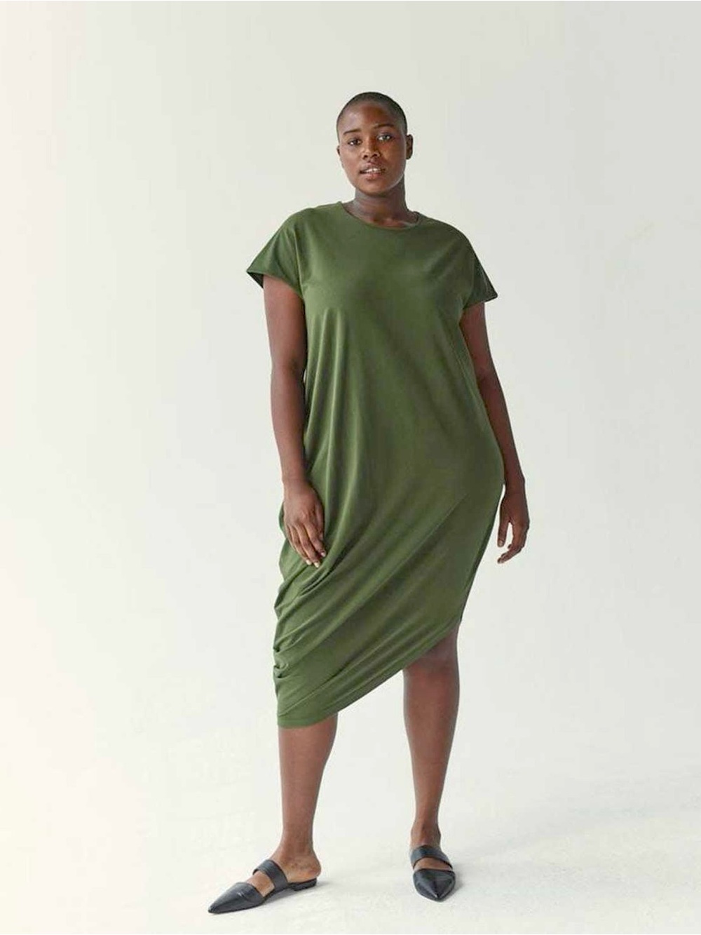 Universal Standard Iconic Short Sleeve Minimalist Geneva Dress Forest Green XS